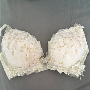 Lace Embroidered Bra - White and Gold